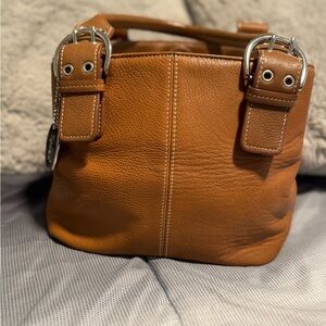 Tignanello Cognac Shoulder Bag with Silver Buckle Accents
